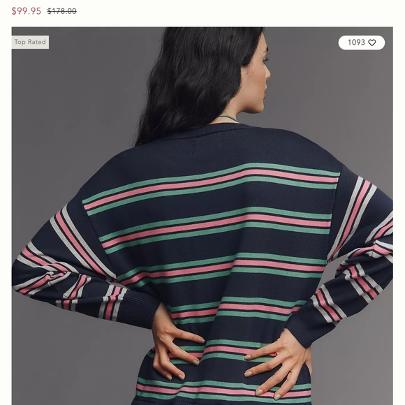 Maeve Navy Striped Midi Dress with Pink and Green Accents Never Worn - Picture 2 of 3